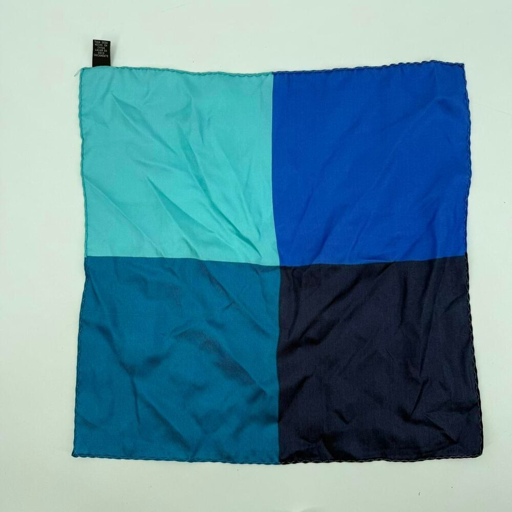 Vintage Silk Square Scarf Geometric Colorblock Blue Multi Unbranded - Picture 6 of 7